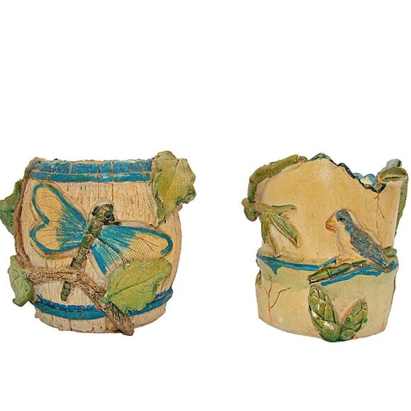 Mini Resin Bamboo Butterfly Bird Design Planters Trinket Dish Succulents Sz 3x3 - Picture 1 of 11